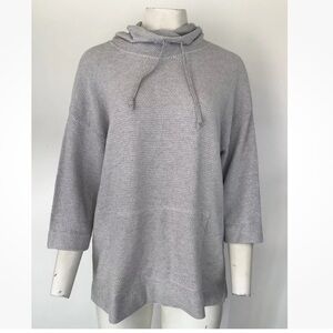 Pure Jill Sz S Waffle Knit Funnel Neck Swing Hem Pullon Top Gray Cotton Blend